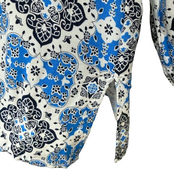 Ruby Rd. Peasant Top Size Medium Blue White Boho Long Sleeve Womens Blouse - Picture 7 of 10